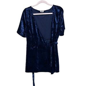 Kiyonna True Wrap Stretchy Top Womens 1X Blue Velvet Jewel Tone Holiday Party